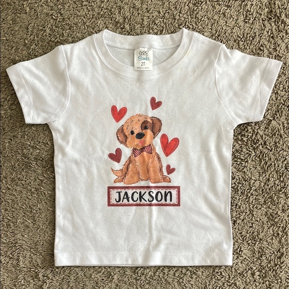 Jackson Kids' Valentine’s Day White Puppy Print T-Shirt